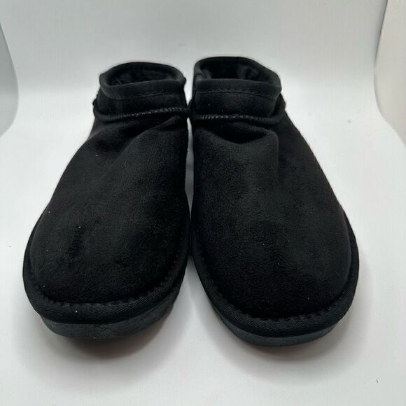 CUSHIONAIRE Women's Faux Shearling Genuine Suede cozy mule slippers 7.5 BLACK - Picture 2 of 7